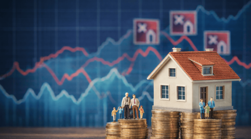 Crisi abitativa 2026 con famiglie escluse dal mutuo e casa su pile di monete