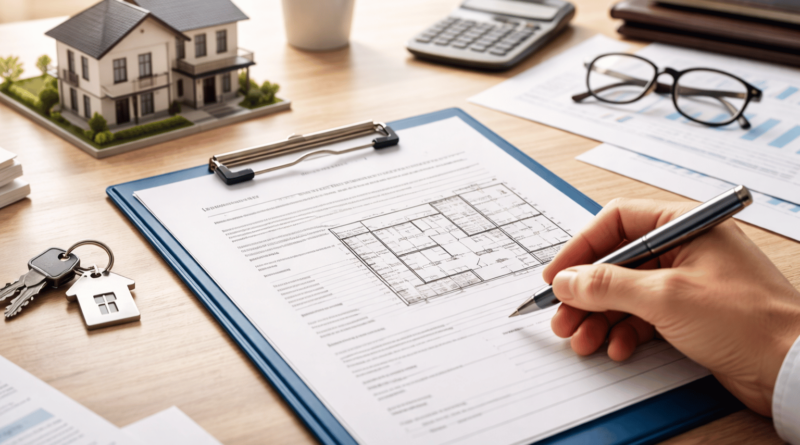 Firma di un preliminare d’acquisto immobiliare con planimetria, chiavi di casa e documenti su una scrivania, simbolo della verifica delle clausole prima della compravendita