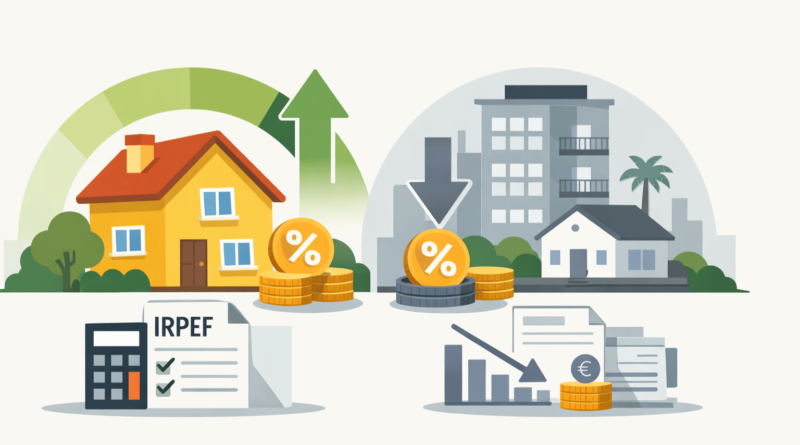 Illustrazione minimal sul Bonus Casa 2026 con detrazioni 50% prima casa e 36% seconde case, capienza IRPEF e ristrutturazioni immobiliari
