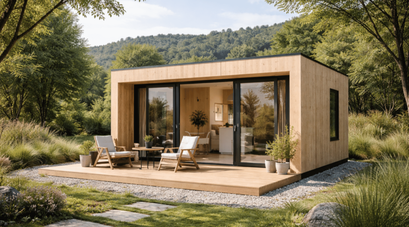 Casa prefabbricata moderna da circa 22 m² in legno, esempio di tiny house venduta online: analisi costi reali, permessi e fattibilità in Italia nel 2026.