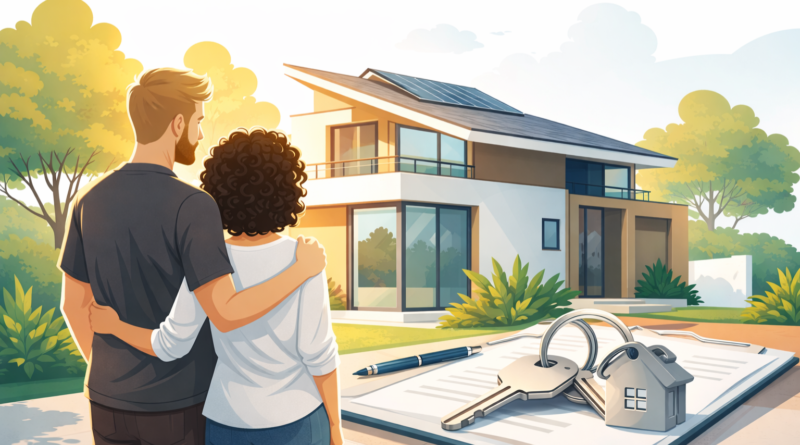 Coppia che osserva una casa moderna per acquisto prima casa a Monfalcone con consulenza agenzia immobiliare professionale