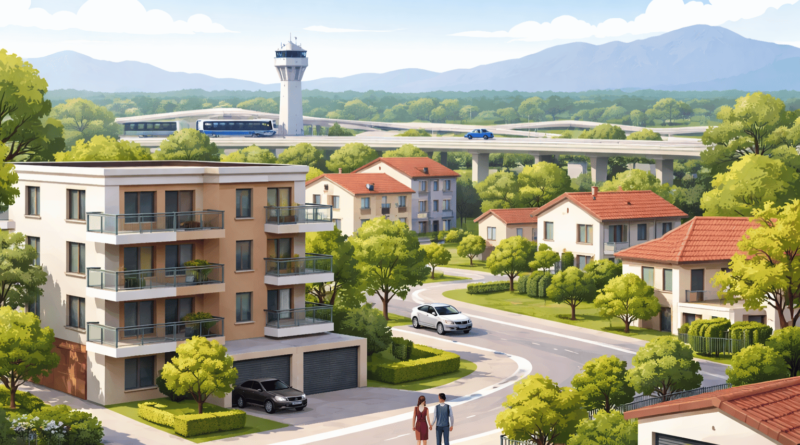 Vista residenziale di Ronchi dei Legionari con appartamenti, villette e collegamenti strategici, rappresentazione delle microzone ideali per comprare casa e investire nel mercato immobiliare locale.