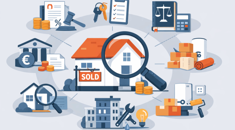 Illustrazione minimal dei costi reali quando si compra casa in Italia: imposte, notaio, mutuo, condominio, lavori e spese extra oltre al prezzo dell’immobile