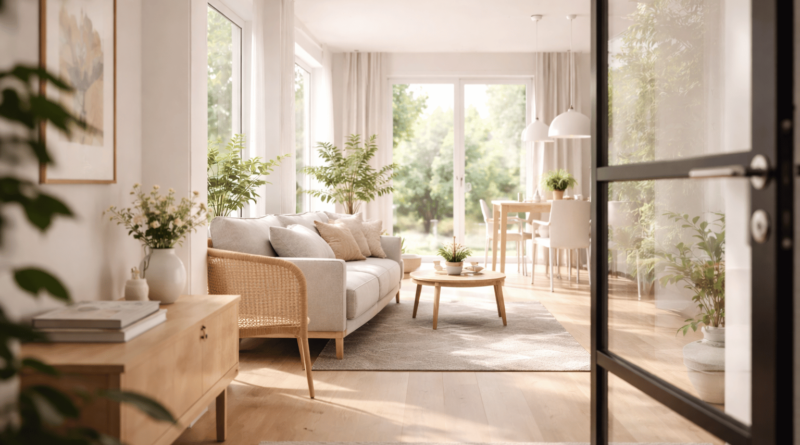 Soggiorno luminoso di una casa ben presentata durante una visita immobiliare, esempio di prima impressione che può far innamorare un acquirente nei primi secondi.