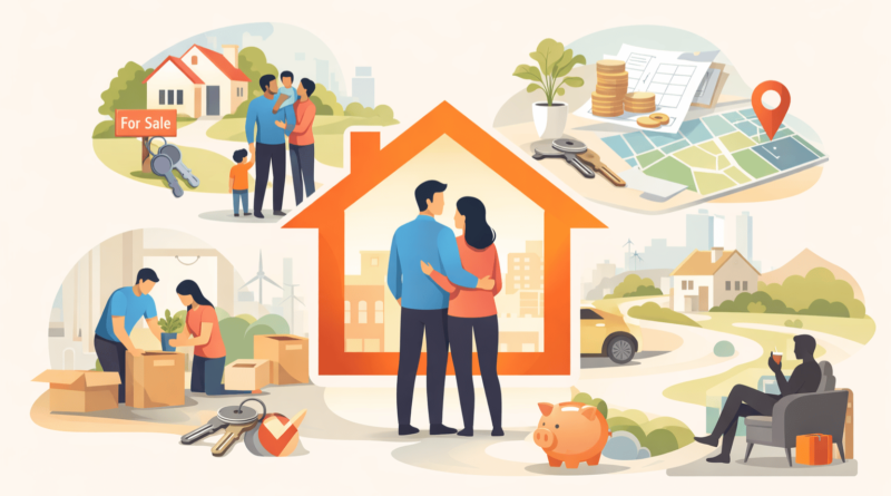 Illustrazione minimal che rappresenta una coppia davanti alla propria casa, simbolo della scelta di vita legata all'acquisto di un immobile e al progetto abitativo familiare.