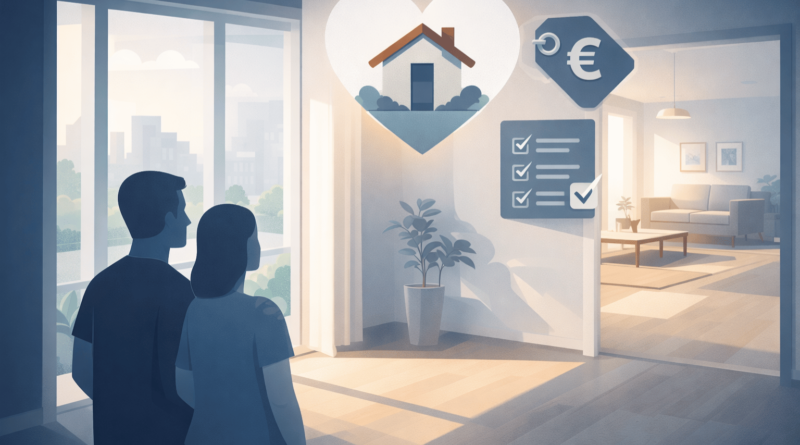 Coppia durante una visita immobiliare che immagina la propria vita nella casa mentre valuta l’acquisto dell’immobile.
