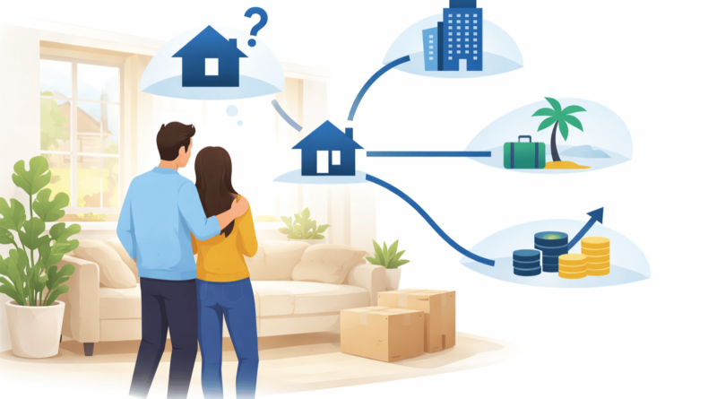 Coppia che riflette sulla decisione di vendere casa e sulle possibili strategie di vendita immobiliare prima di stabilire il prezzo dell’immobile.